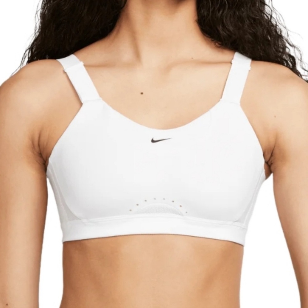 Nike White High-Impact Support Sports Bra with Minimal Swoosh